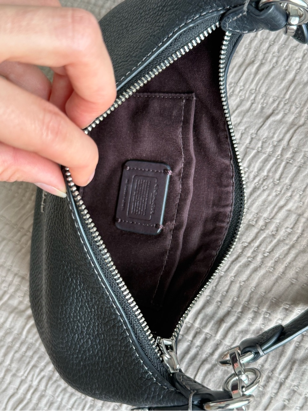 Coach Black Pebbled Leather Shoulder Bag with Silver Hardware - Picture 6 of 8